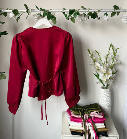 Drawstring satin tops