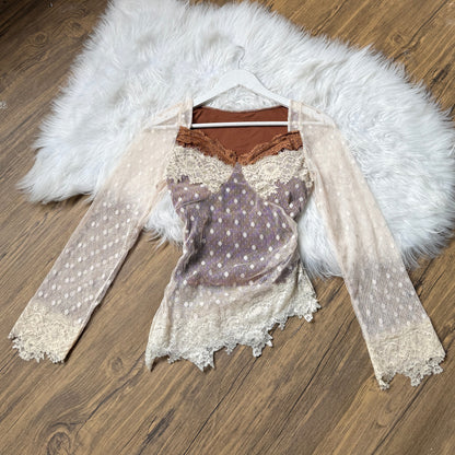 Gorgeous Lace Mesh Sweetheart Neck Top