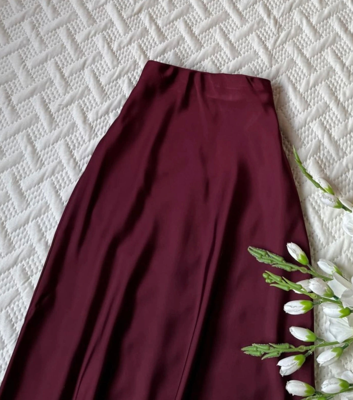 High Waist Satin A-Line Skirt