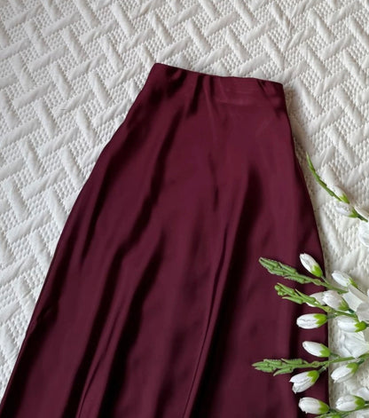 High Waist Satin A-Line Skirt