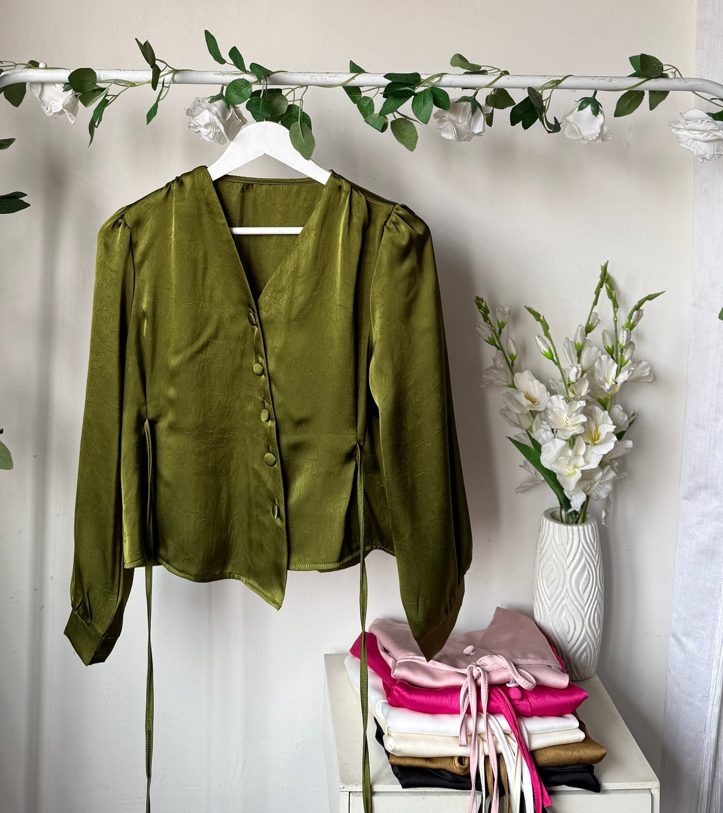 Drawstring satin tops
