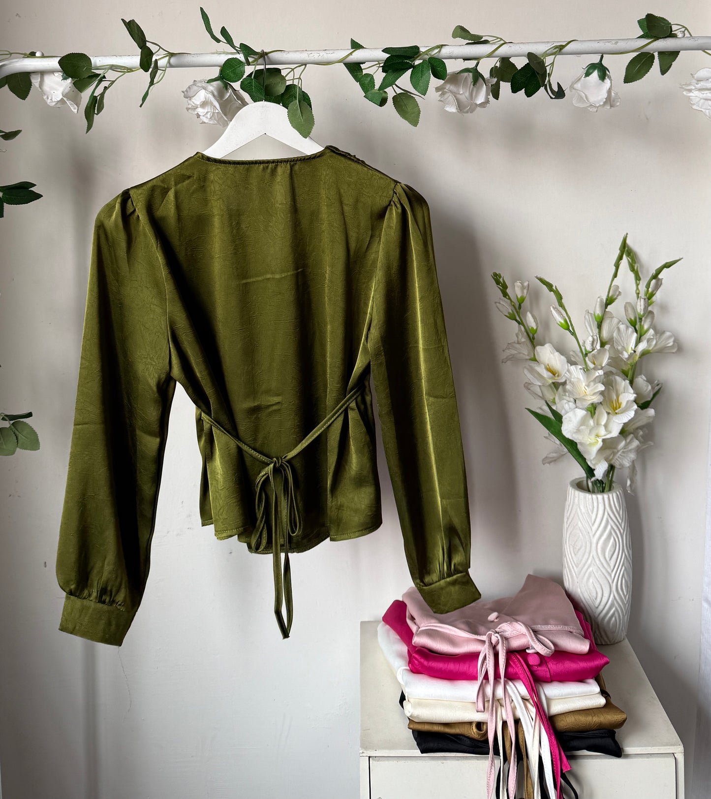 Drawstring satin tops