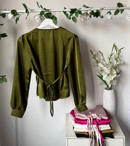 Drawstring satin tops