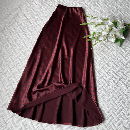 Gorgeous high waist polka dots satin skirts