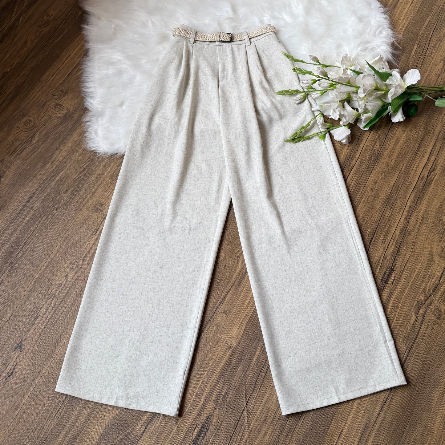 High waist Belted linen pants