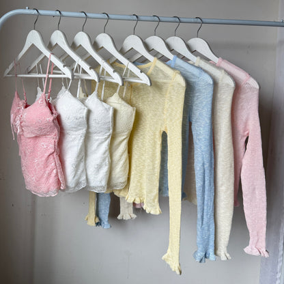 Gorgeous Pearl-Button Knit Cardigan & Lace Cami Set