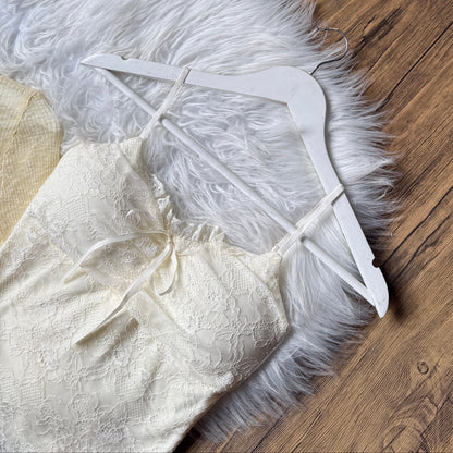 Gorgeous Pearl-Button Knit Cardigan & Lace Cami Set