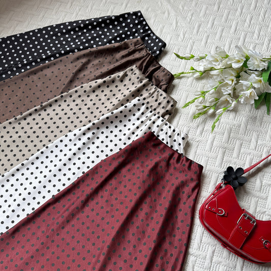 High Waist Satin Polka Dot Skirt