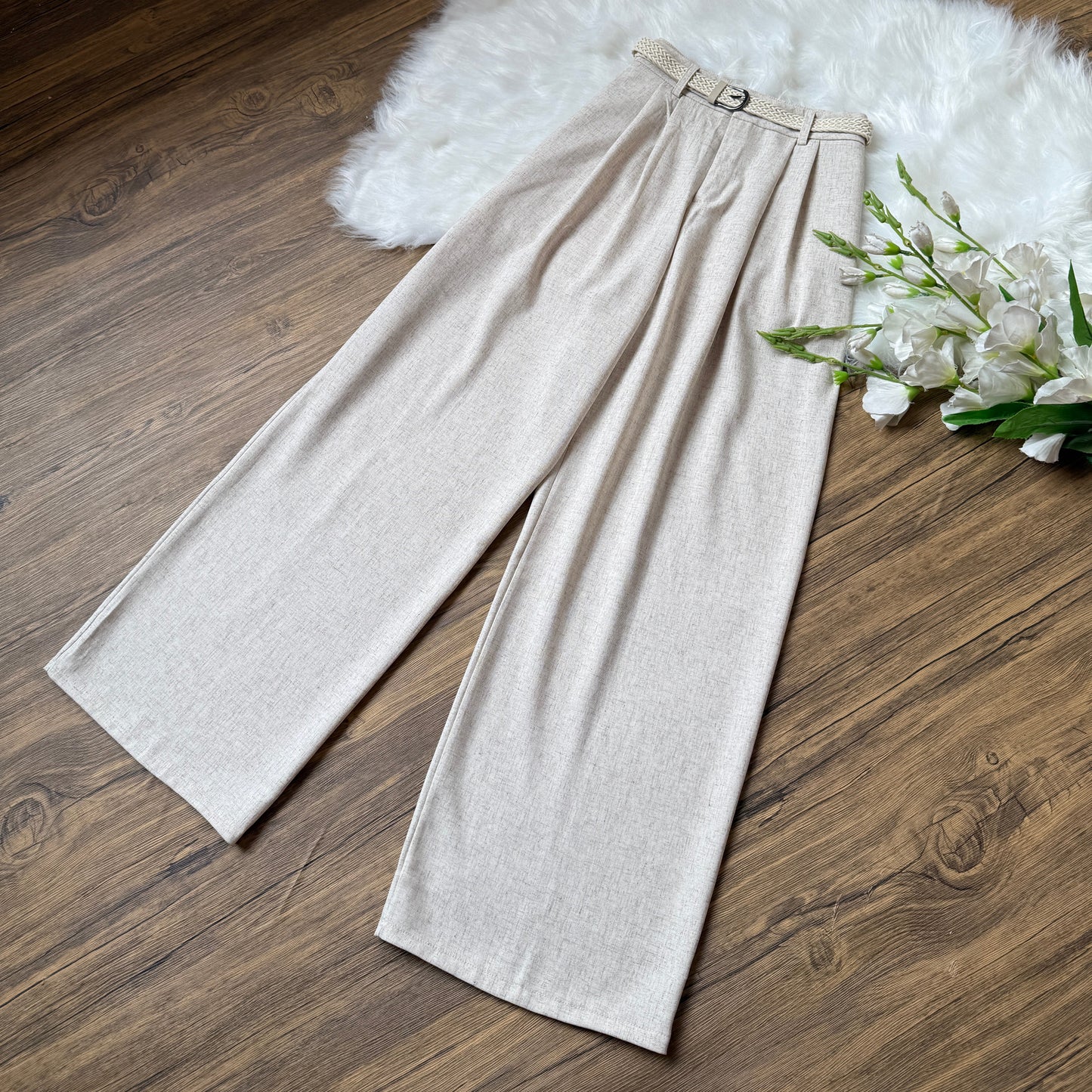 High waist Belted linen pants