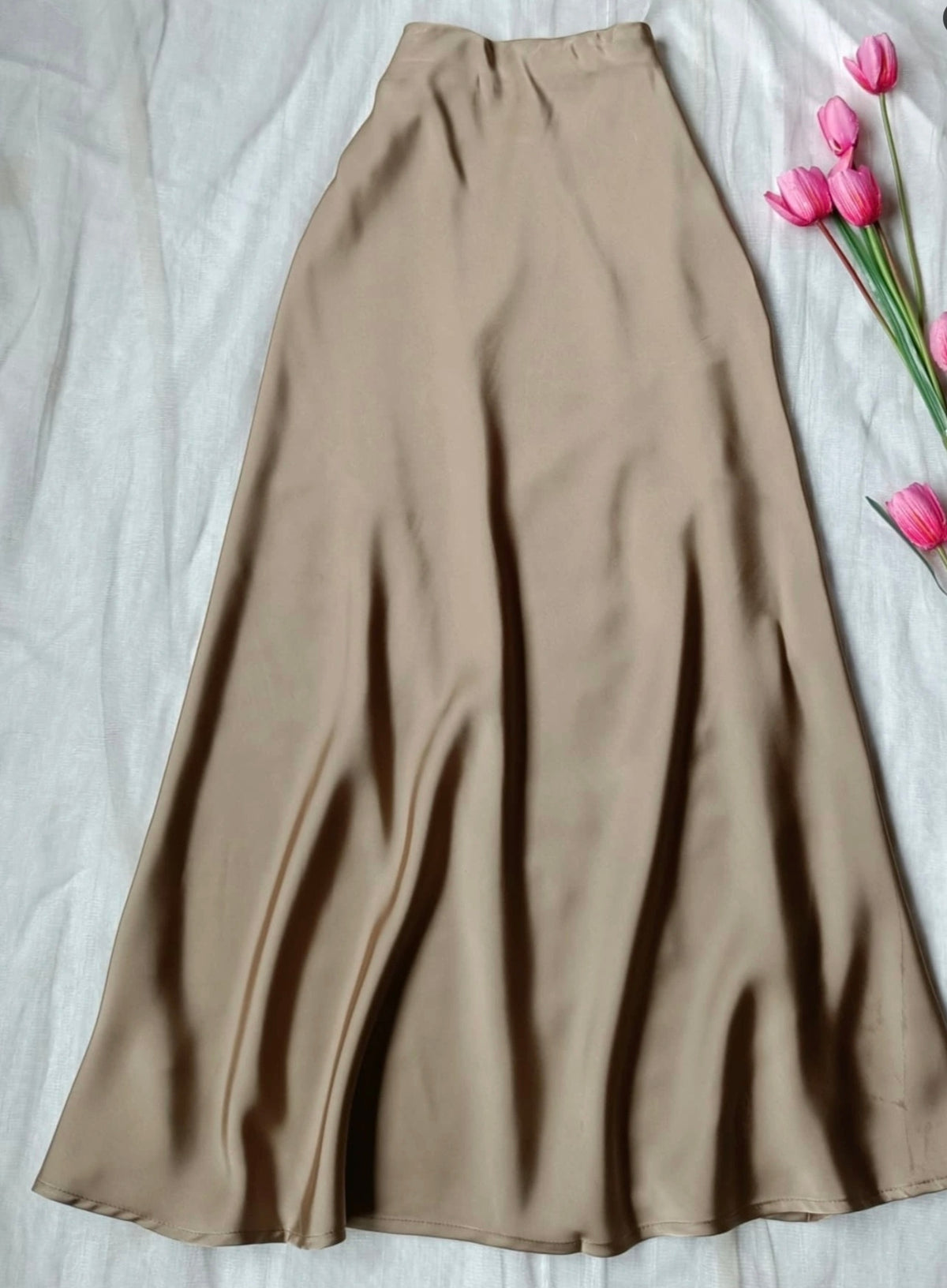 High-Waist A-Line Satin Skirt