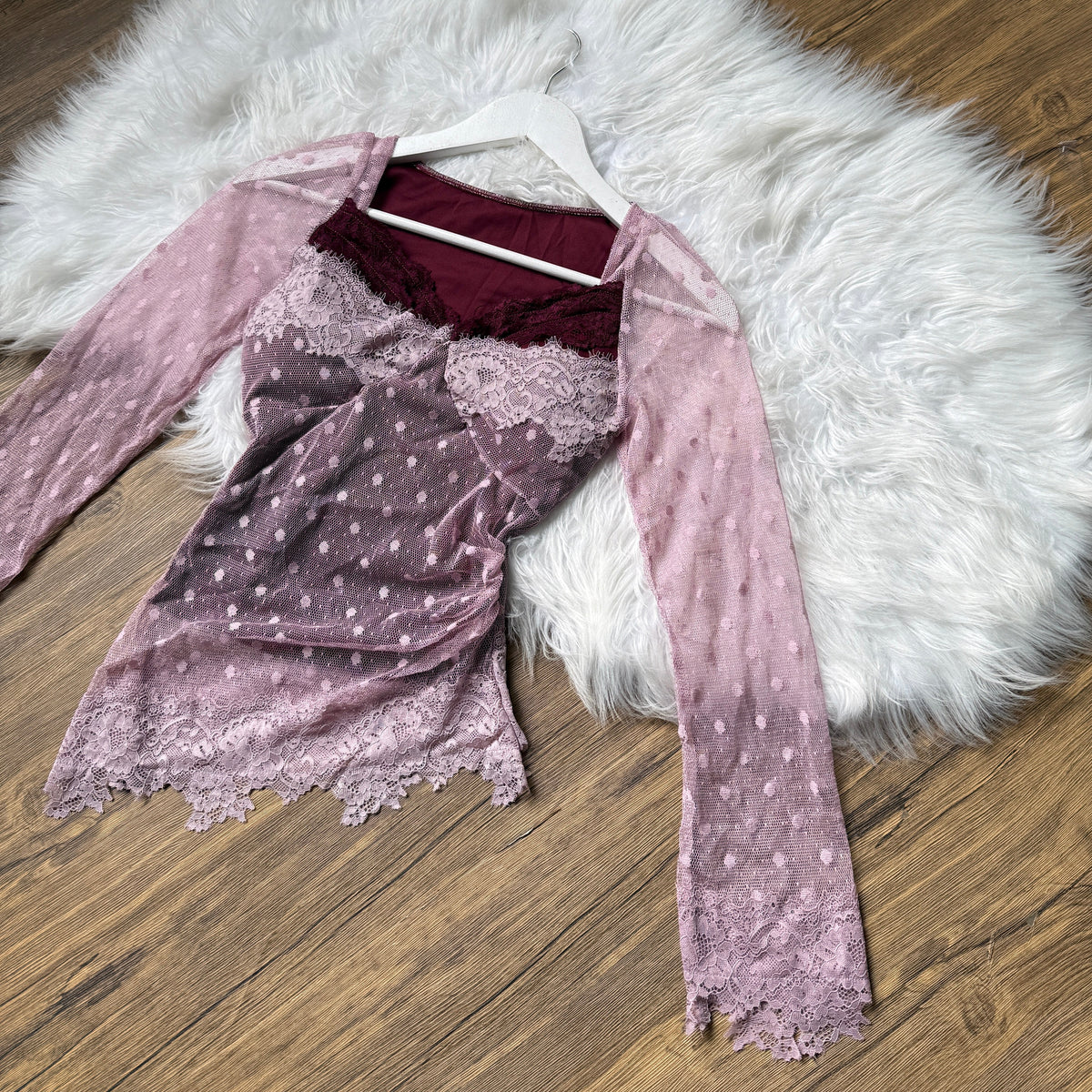 Gorgeous Lace Mesh Sweetheart Neck Top