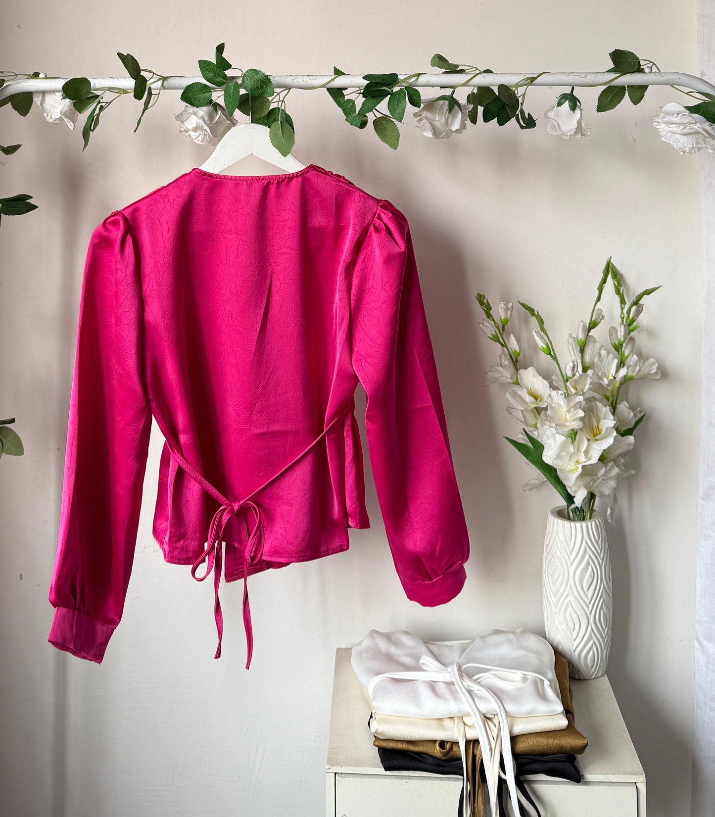 Drawstring satin tops