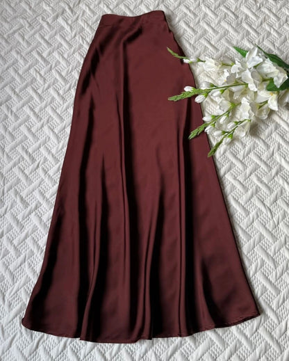 High Waist Satin A-Line Skirt
