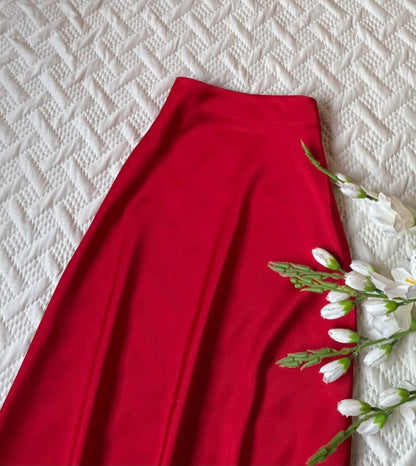 High Waist Satin A-Line Skirt
