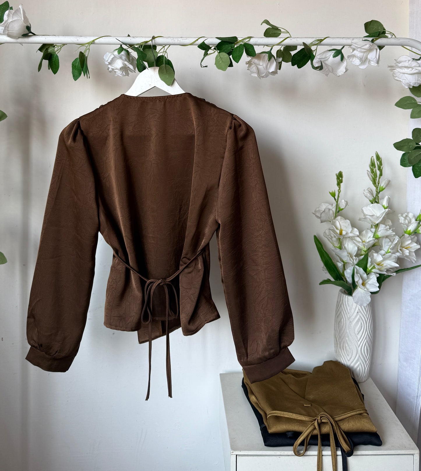 Drawstring satin tops