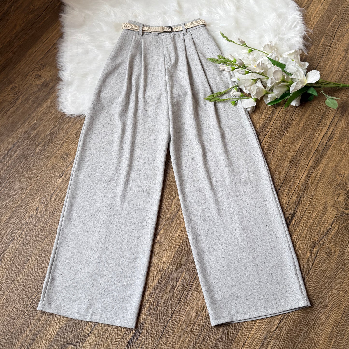 High waist Belted linen pants