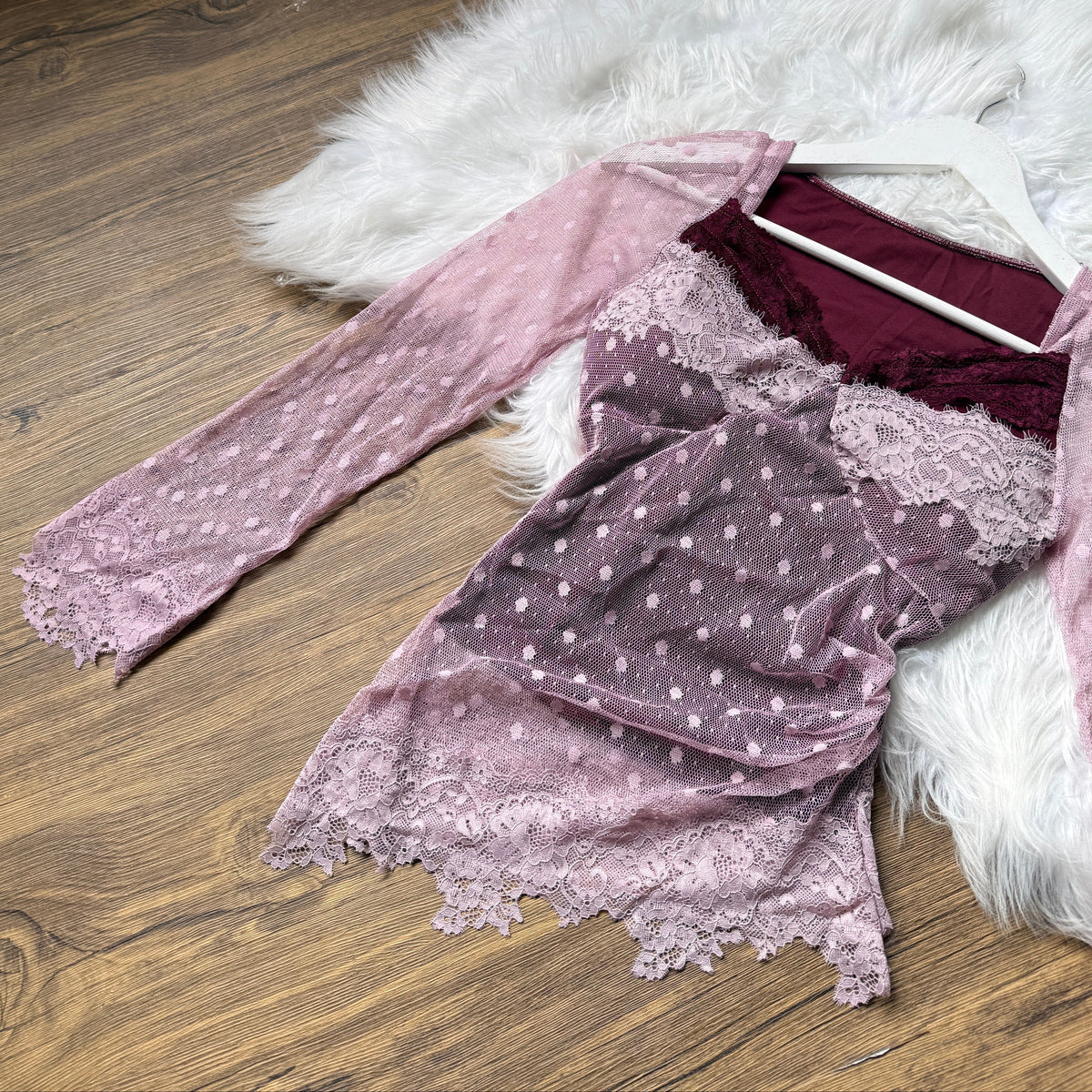 Gorgeous Lace Mesh Sweetheart Neck Top