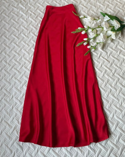 High Waist Satin A-Line Skirt