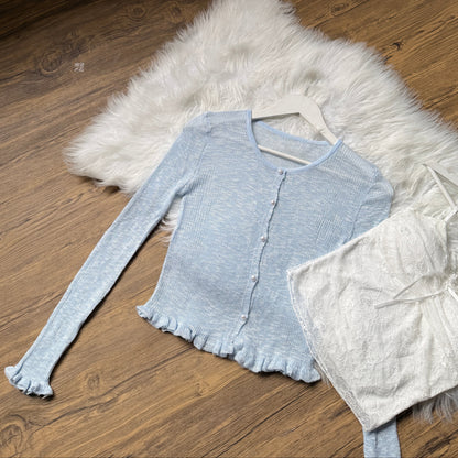Gorgeous Pearl-Button Knit Cardigan & Lace Cami Set