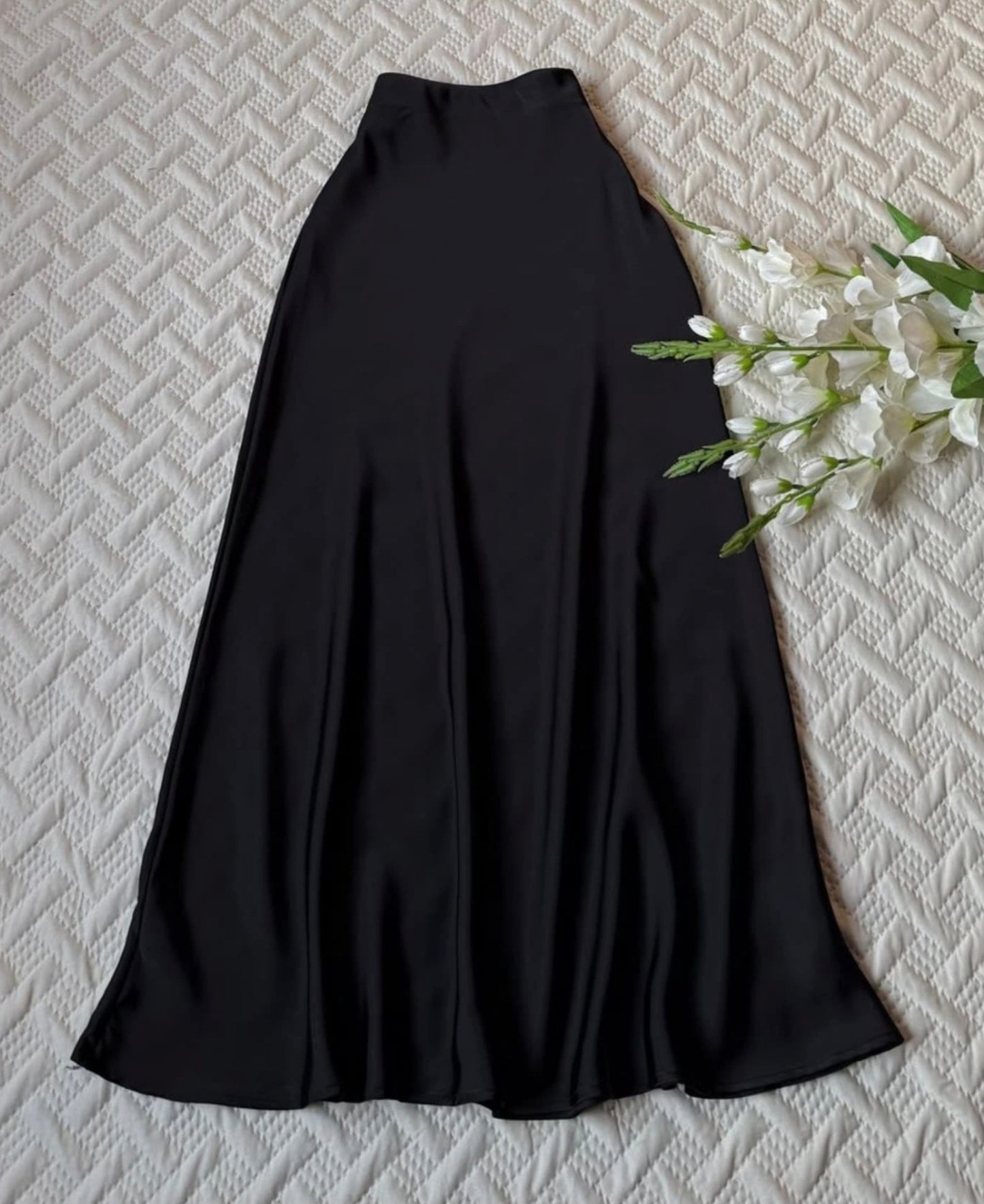 High-Waist A-Line Satin Skirt