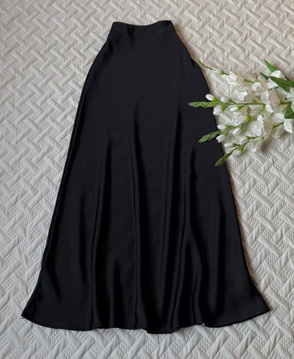 High-Waist A-Line Satin Skirt