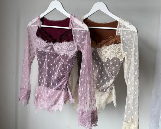 Gorgeous Lace Mesh Sweetheart Neck Top