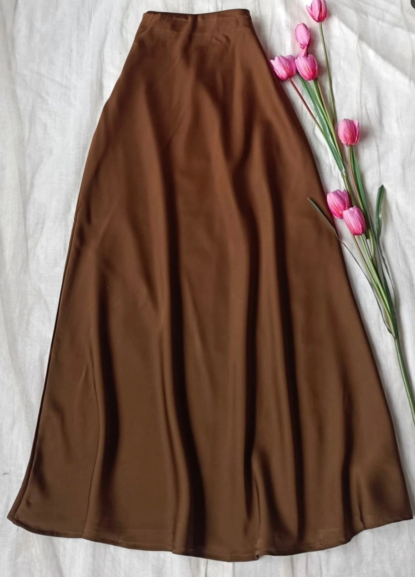 High-Waist A-Line Satin Skirt
