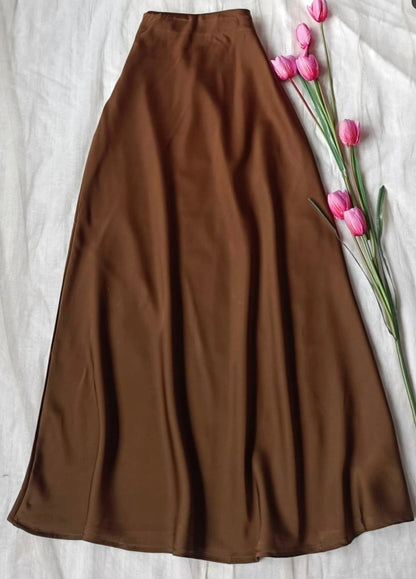 High-Waist A-Line Satin Skirt