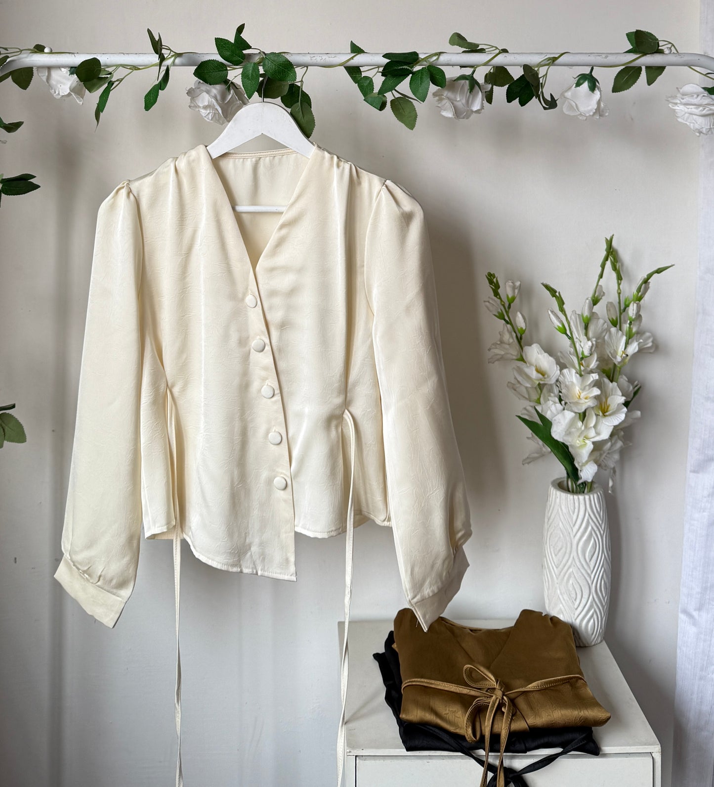 Drawstring satin tops
