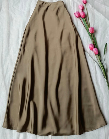 High-Waist A-Line Satin Skirt