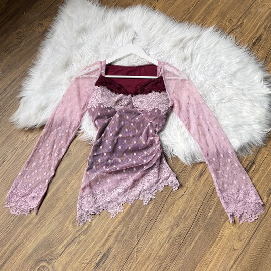 Gorgeous Lace Mesh Sweetheart Neck Top