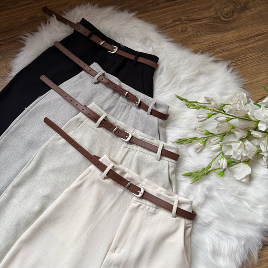 High Waist Belted Linen Pants