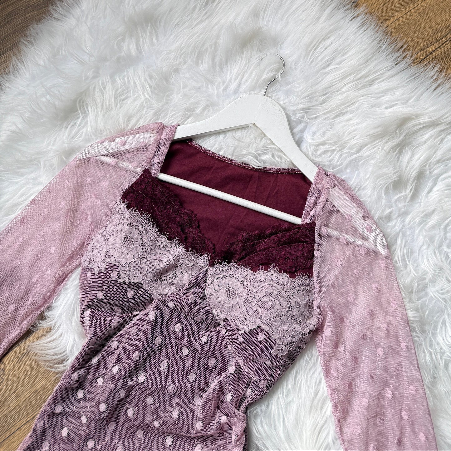 Gorgeous Lace Mesh Sweetheart Neck Top